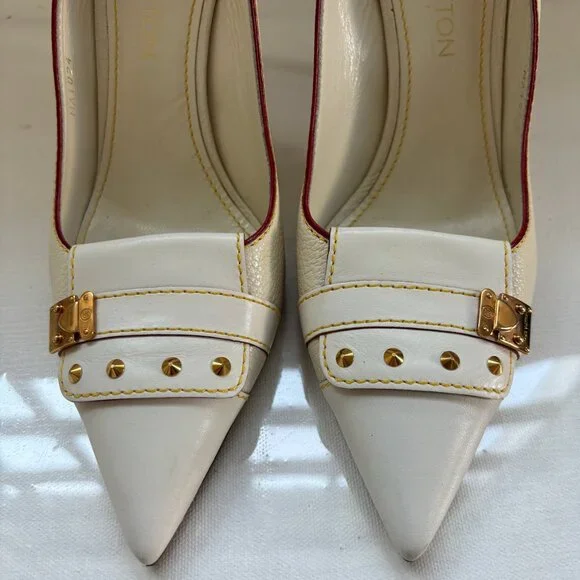 Louis Vuitton White Leather Heels - Vintage